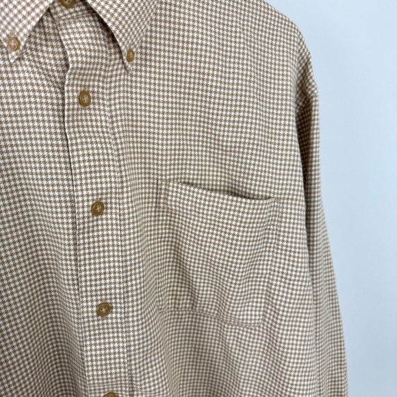 Land's End Tan/White Houndstooth Button Down Flannel Shirt Men's XL - Picture 5 of 14